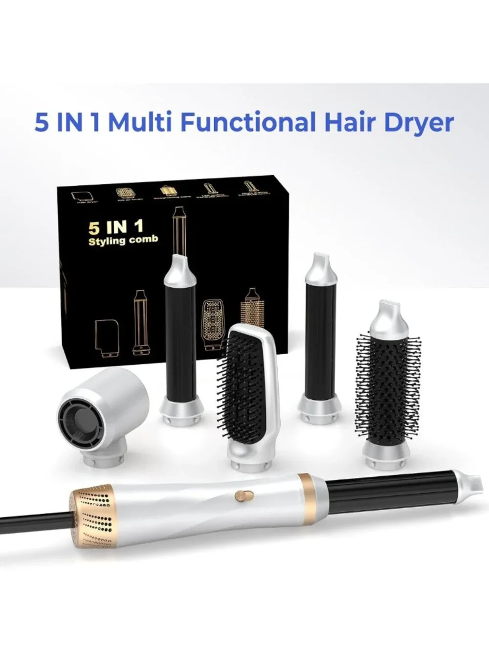 5-in-1 Blow Dryer Brush Set - Ionic Hair Tool for Curling, Volumizing